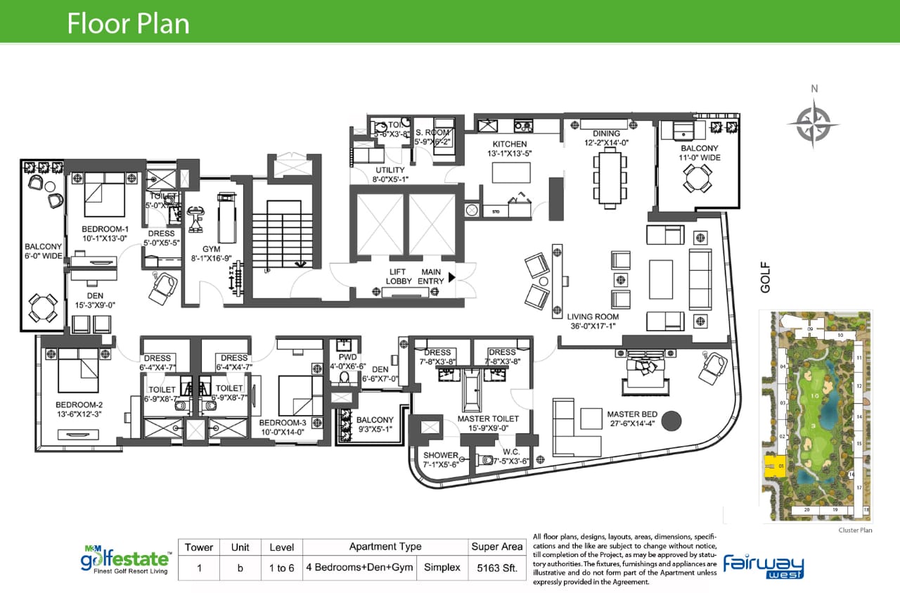 Floor plan of M3M Golf estate Fairway West 5163 Sqft