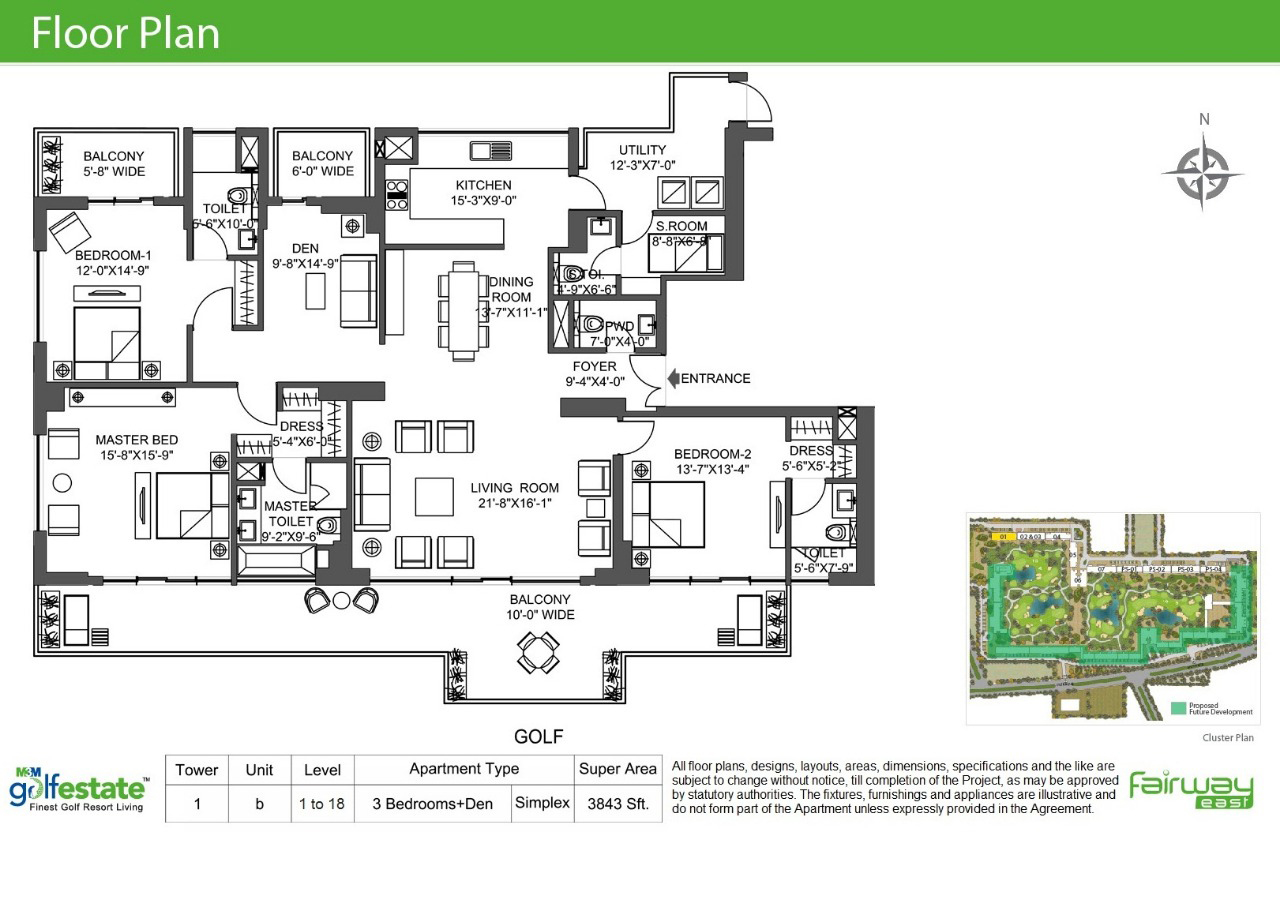 Floor plan of M3M Golf estate 3843 Sqft